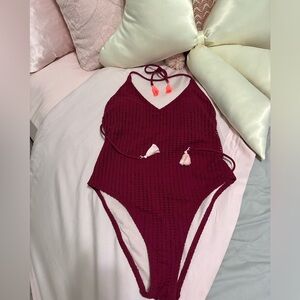Xhilaration Crochet One-Piece Swimsuit in Berry